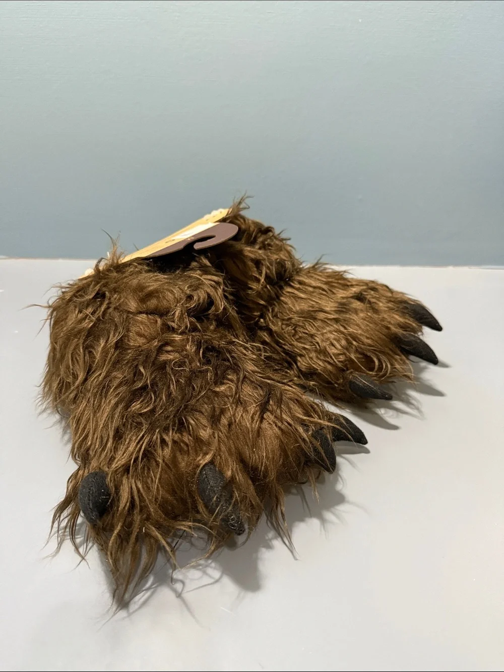 Lazy One Brown Fuzzy Bear Paw Slippers with Black Claws